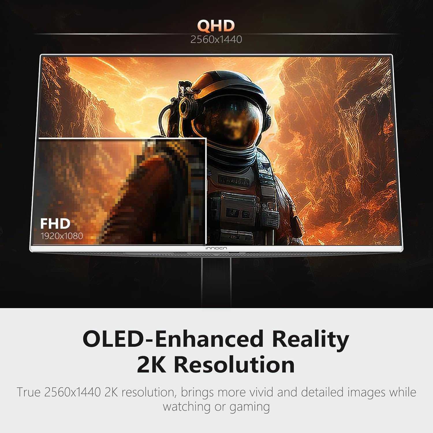 INNOCN 27" OLED 2K QHD 2560 x 1440p 500Hz Gaming Monitor, Gaming Console Ready, VRR, G-SYNC Compatible, HDR 500, 0.03ms, FPS/RTS, HDMI 2.1, DP, Speaker, Pivot Adjustable Stand - GA27M1Q