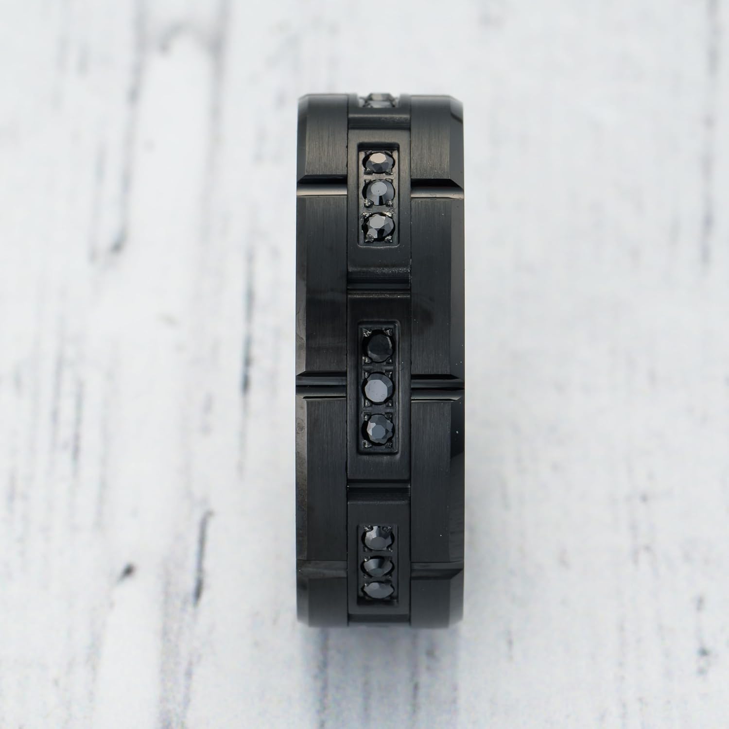 100S JEWELRY Black Tungsten Rings For Men Wedding Band Black CZ Moissanite Inlay Rectangular Shapes Matte Finish Size 6-16 - Image 3