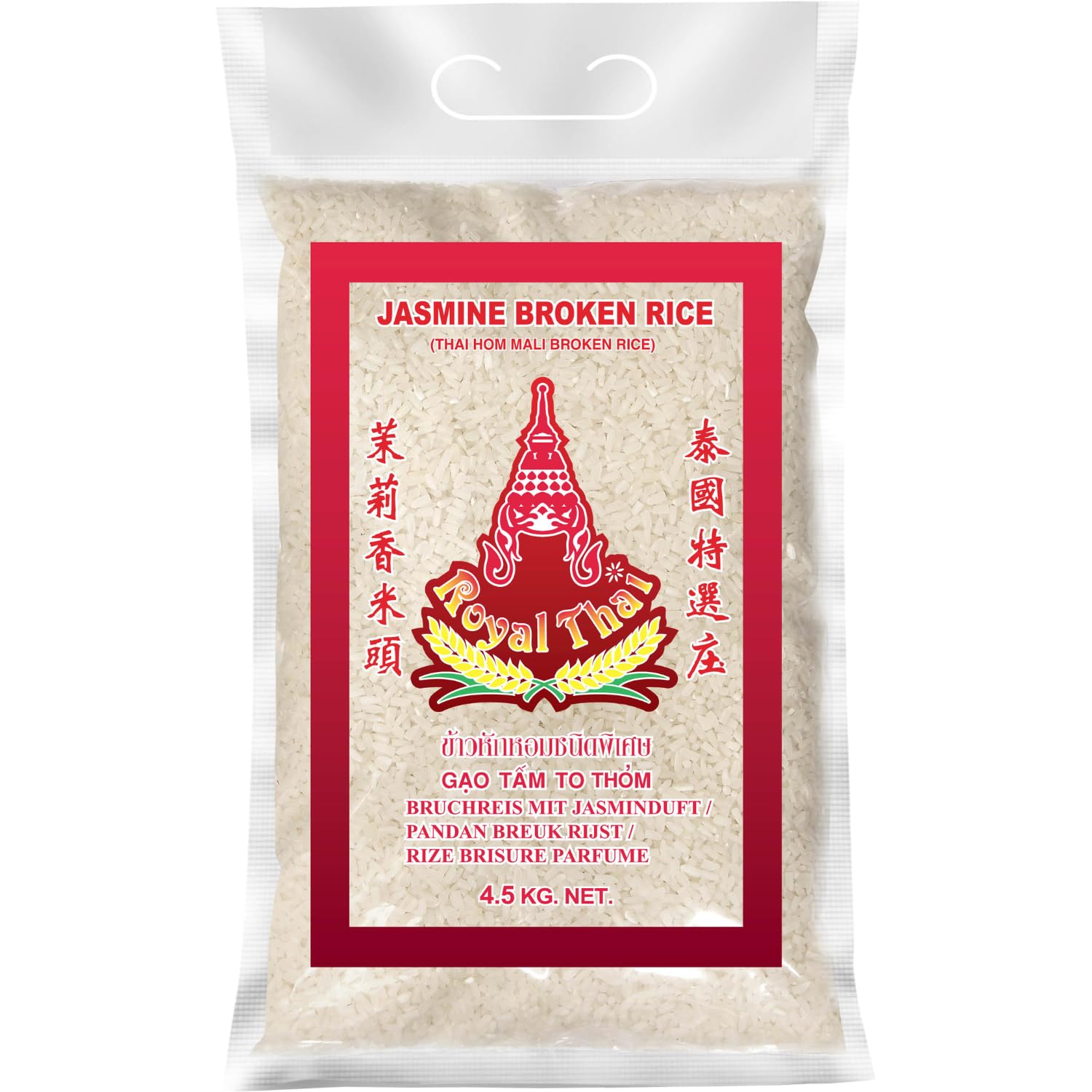 ROYAL THAI RICE - Gebrochener Jasmin Reis - 4 X 4.5 KG - Multipack
