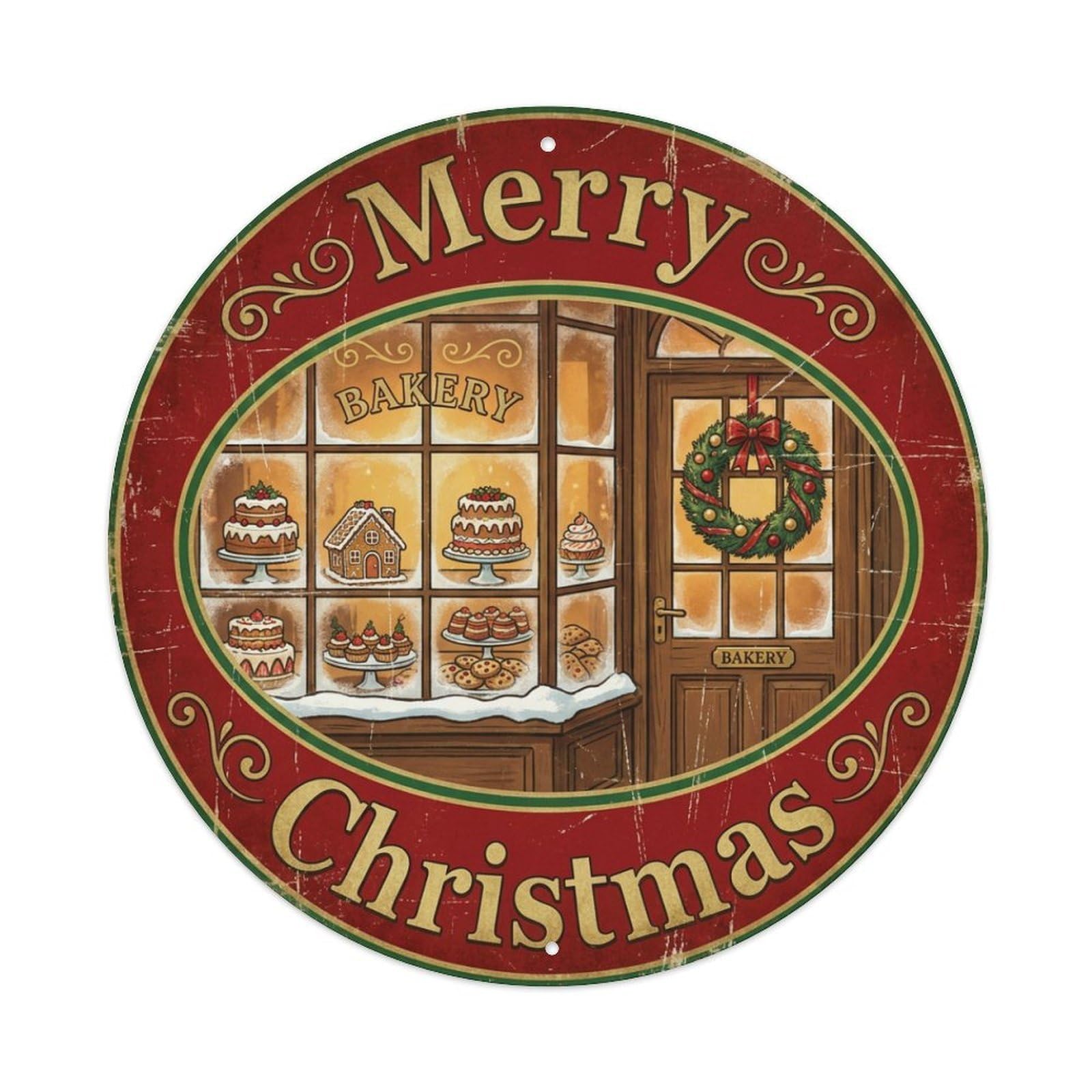 Merry Christmas Cozy Bakery Window Metal Tin Sign