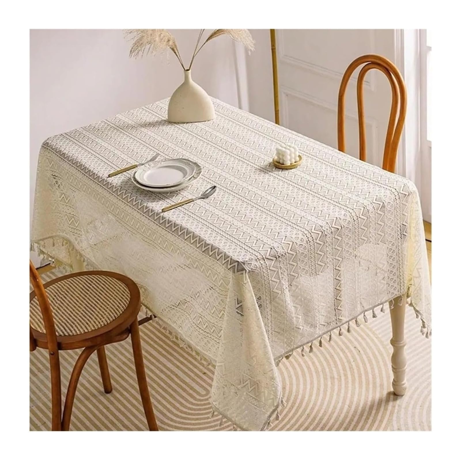 LuMOUzhou Diamond Lace Tablecloth Beige 140x100-200cm For Party Wedding Decor(140x180cm)