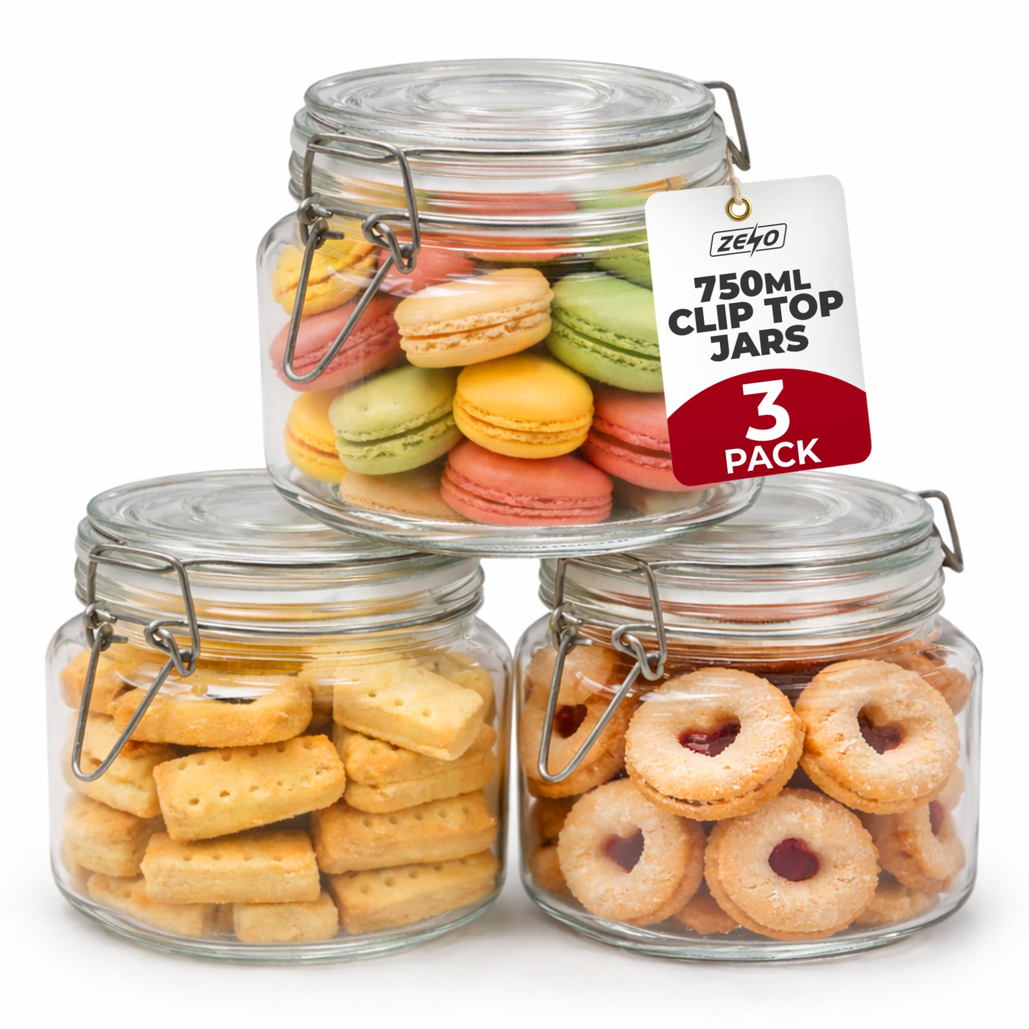 ZENO Clip Top Glass Jars 750ml 3PCS | Airtight Glass Storage Jars with Lids | Mason Style Glass Jars for Dry Food Coffee Tea Spices | Kitchen Preserving Pickle & Storage Jars