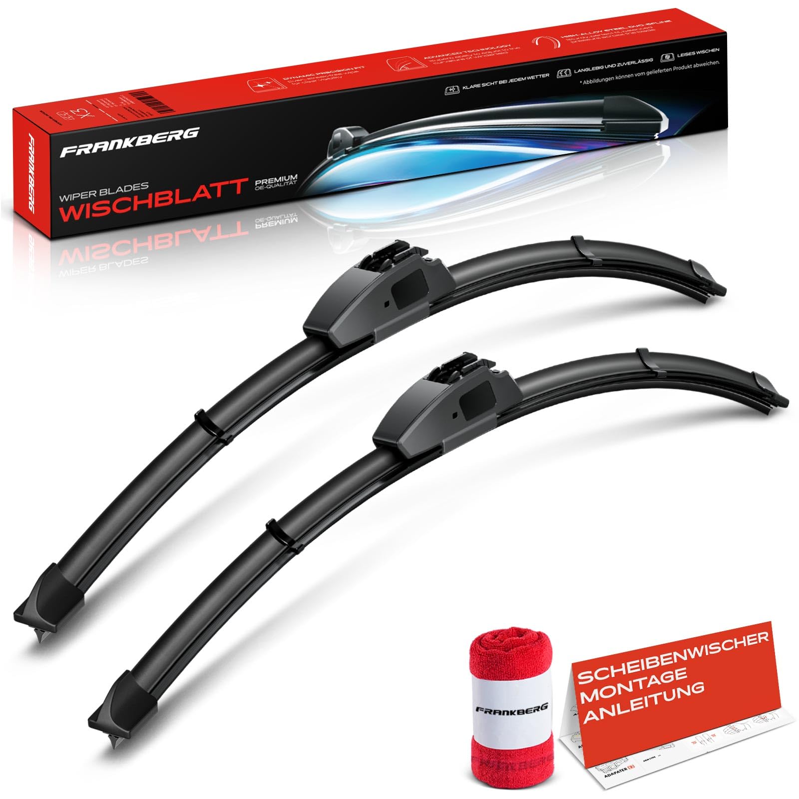 Frankberg 2x Limpiaparabrisas Escobillas Limpiaparabrisas Delantero 550mm/550mm Compatible con Transit, Tourneo Connect, 300 C, Sebring, Stratus, Escalade, R.a.n.g.e R.o.v.e.r II