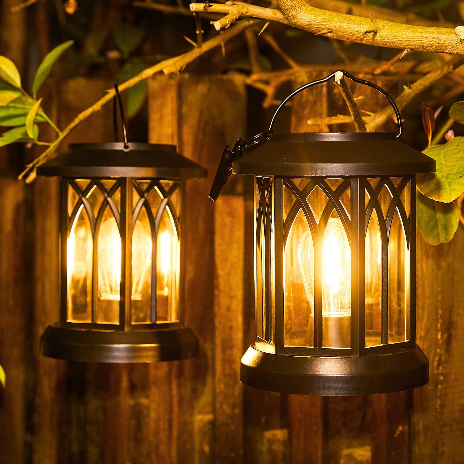 GEARLITE Lanterne Solari da Esterno, 2 Pezzi Luci Solari da Giardino, Luce al Tungsteno Bianco Caldo, IP65 Impermeabile Lanterna Solare da Esterno con Clip, Lampade da Esterno Giardino per Terrazzo