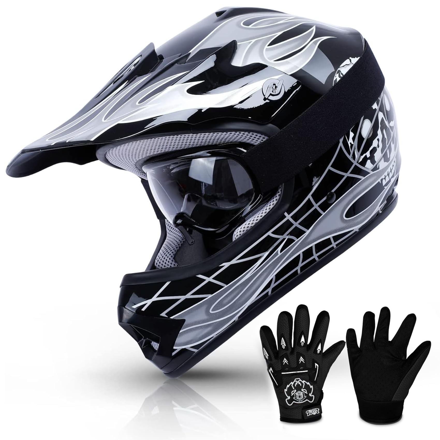 TCMT Dot Youth & Kids Motorcycle Off-Road Helmet Full Face Motocross Street Dirt Bike Mountain Bike BMX MX ATV Helmet+Goggles+Gloves
