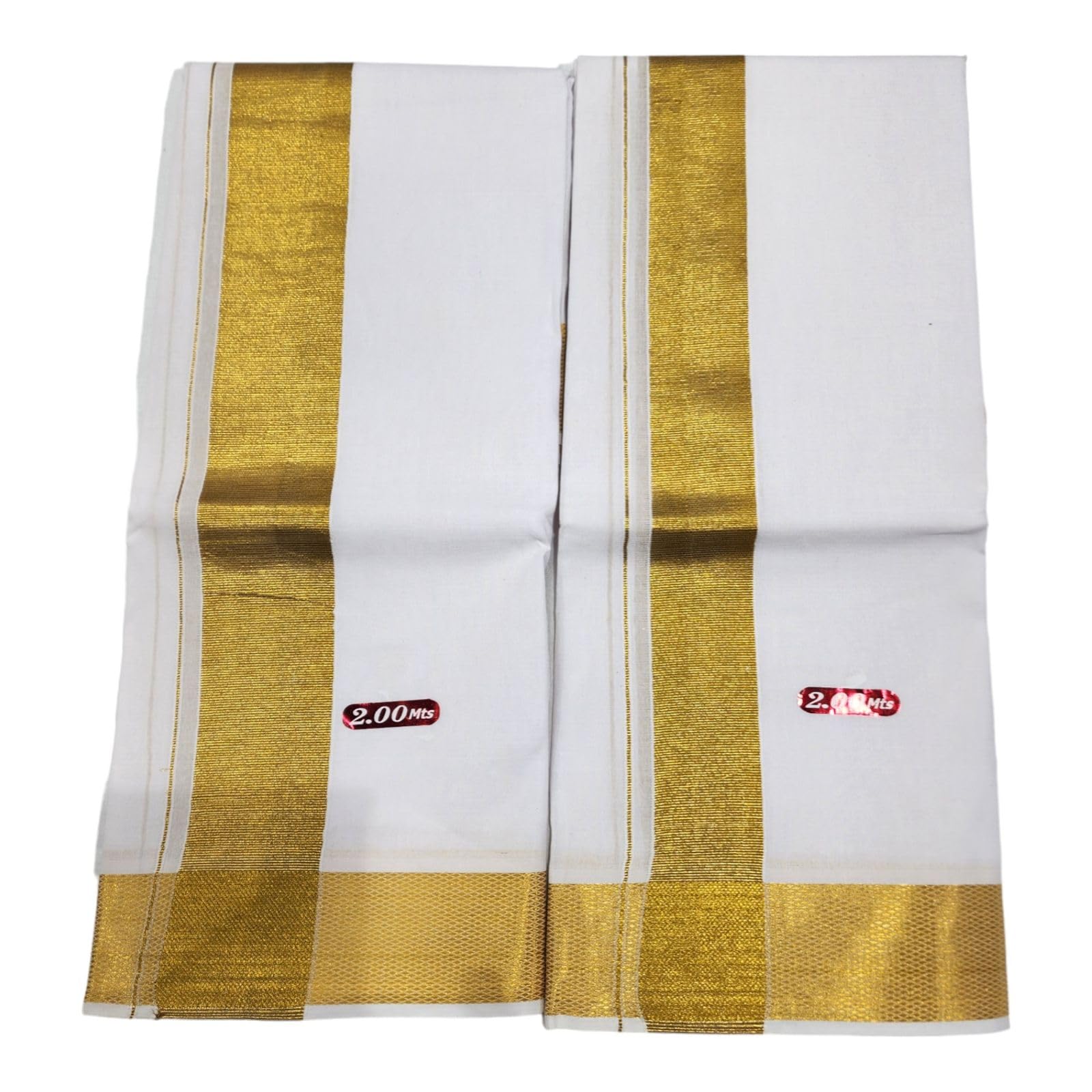 AMBIKA STORES 100K Pure Cotton Bleached White Dhoti With Cotton Big Gold Zari Border-image-45