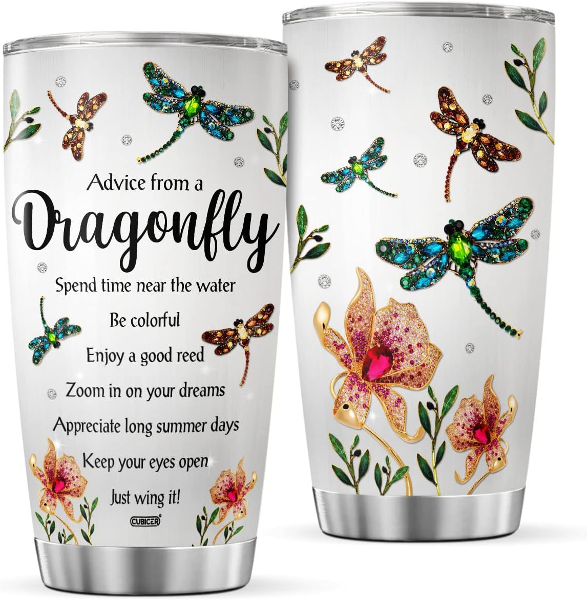 CUBICER Dragonfly Jewelry Style Tumblers Coffee Stainless
