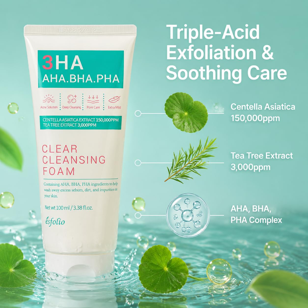 Esfolio Salisilik Asit Içeren Akneye Meyilli Ciltler Için Temizleme Köpüğü 3ha Clear Cleansing Foam