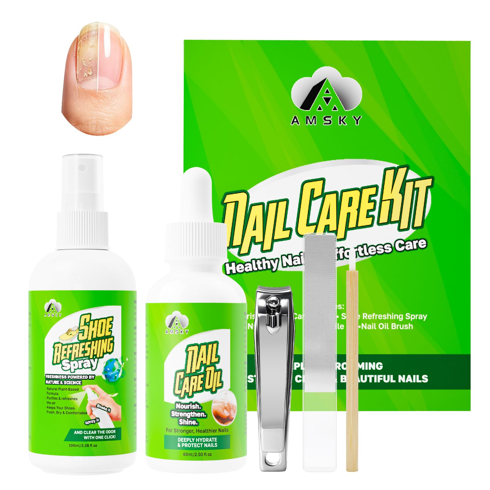 AMSKY Toenail Repair Kit,Treatment Extra oil,clipper,polishing file,& spray