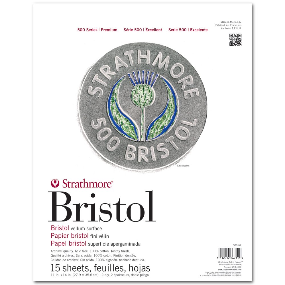 Strathmore 500 Series Tape Bound Bristol Pad, 2-Ply Vellum Surface, 11 X 14 inches, White, 15 Sheets (580-62)