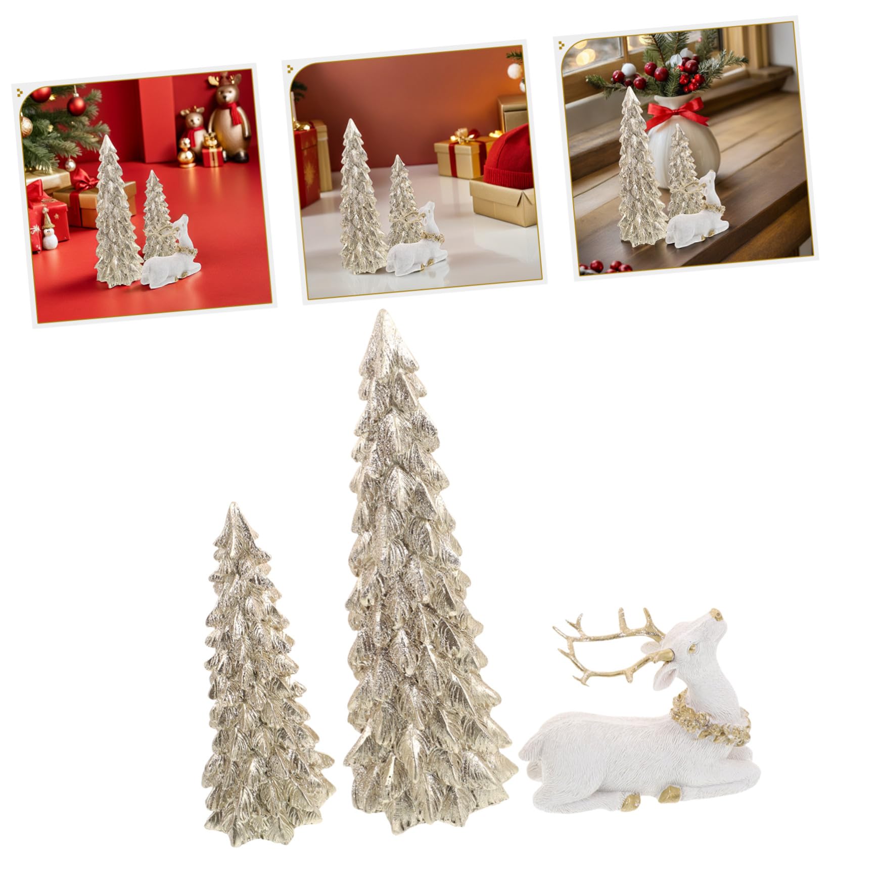 Healifty Decoraciones Navideñas Árbol y Reno de Resina Adornos de Mesa Miniatura para Centros de Mesa y Decoración de Fiestas para Repisa de Chimenea y Ambiente Festivo