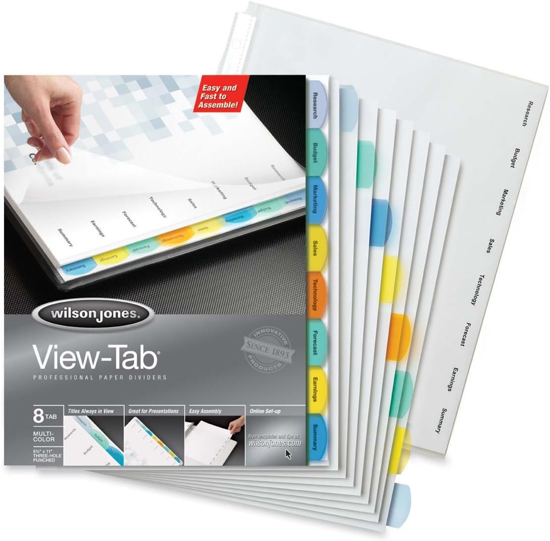 Wilson Jones View-Tab Paper Dividers, 8 Square Tabs, Letter Size, Multi ...