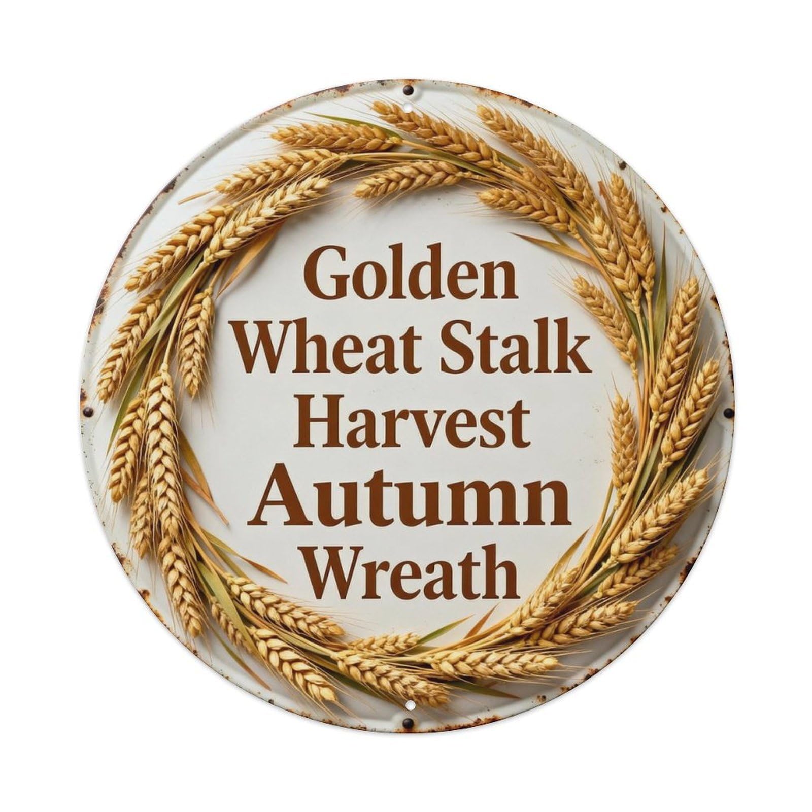 Golden Wheat Stalk Harvest Autumn Wreath Metal Tin Sign Plaque