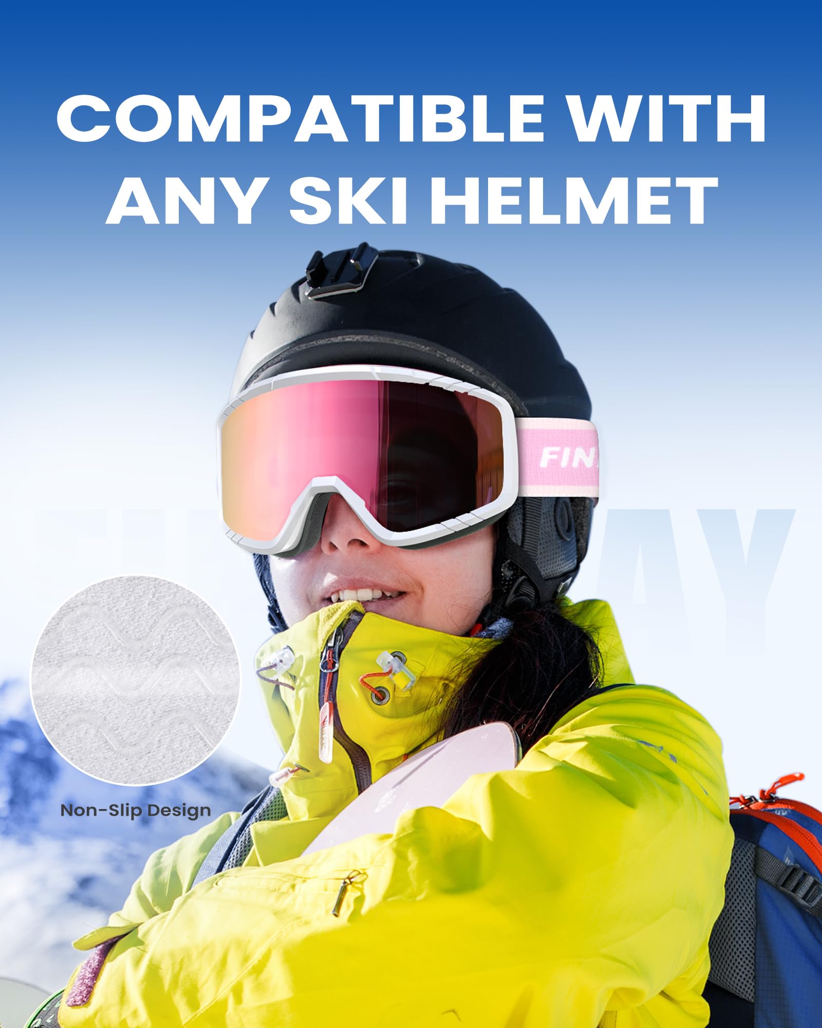 Findway Maschera da Sci, Occhiali da Sci per Uomo Donna Teenager OTG Maschere Sci, 100% Anti-UV Maschera Sci, Anti Nebbia, Adatto a Snowboard, Motocross e Altri Sport Invernali