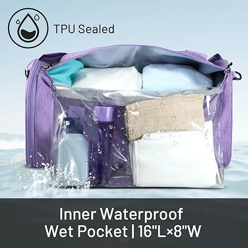 Miniatura 2 de MIER Bolsa de deporte redonda con compartimento para zapatos y bolsillo húmedo, bolsa de mano ligera para hombres y mujeres, entrenamiento, fitness,