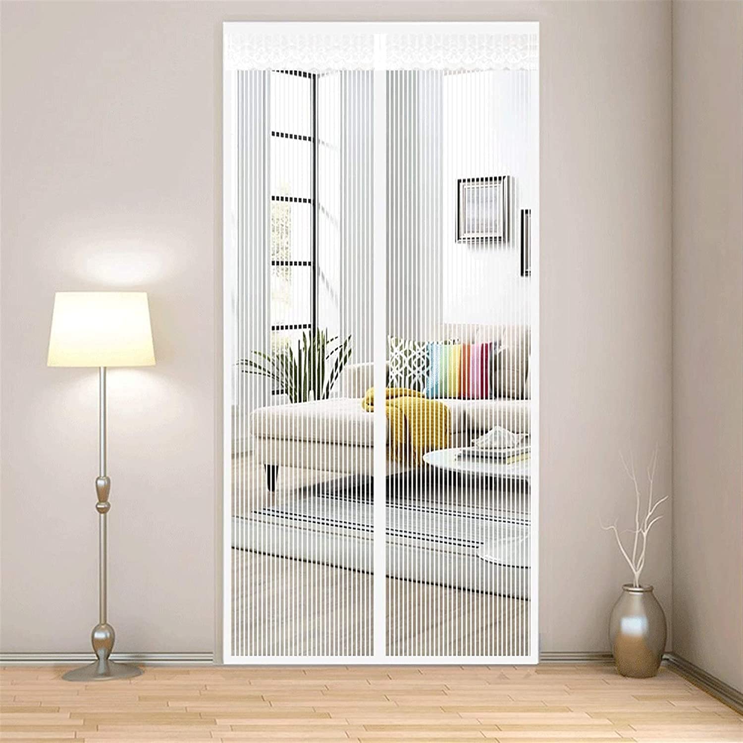 OrumrudDoor Fly Screen Magnetic, Auto Closing Anti Mosquito Mesh Fly Curtain with Vertical stripes Full Frame Hook & Loop for Front Door Room Patio French Door, Fit Doors Up to