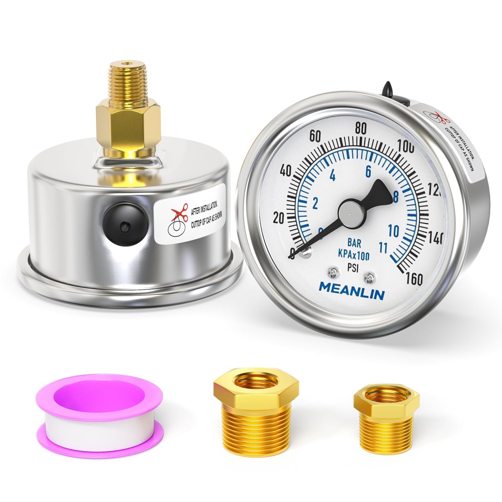Stainless Steel Pressure Gauge - 0-100PSI Waterproof -17