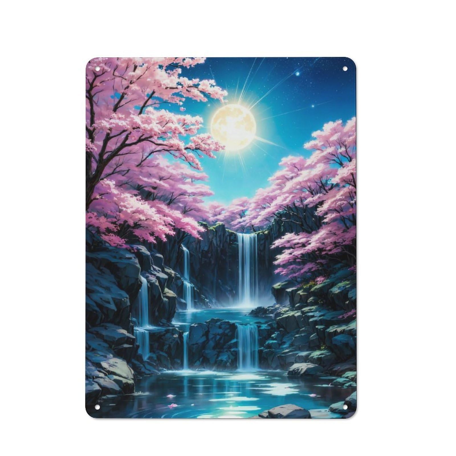 Junmoney Cherry Blossom Night Japan Retro Metal Wall Sign 40X30cm With For Pub Or Café, A Housewarming Gift For Hospitality Wall Decor Collectors