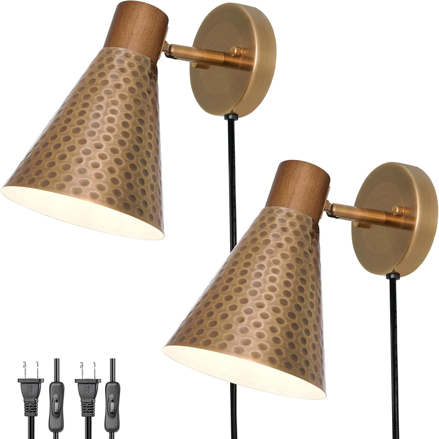 DSMJFU Gold Plug in Wall Sconces Set of 2, Modern Wall Lamp with Plug