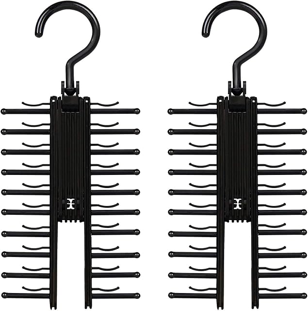 MINGZE 2pcs Tie Rack Hanger, Cross Tie Hanger, Black 20 Tie Belt Rack Organizer Hanger Non-Slip Clips 360-degree Rotation