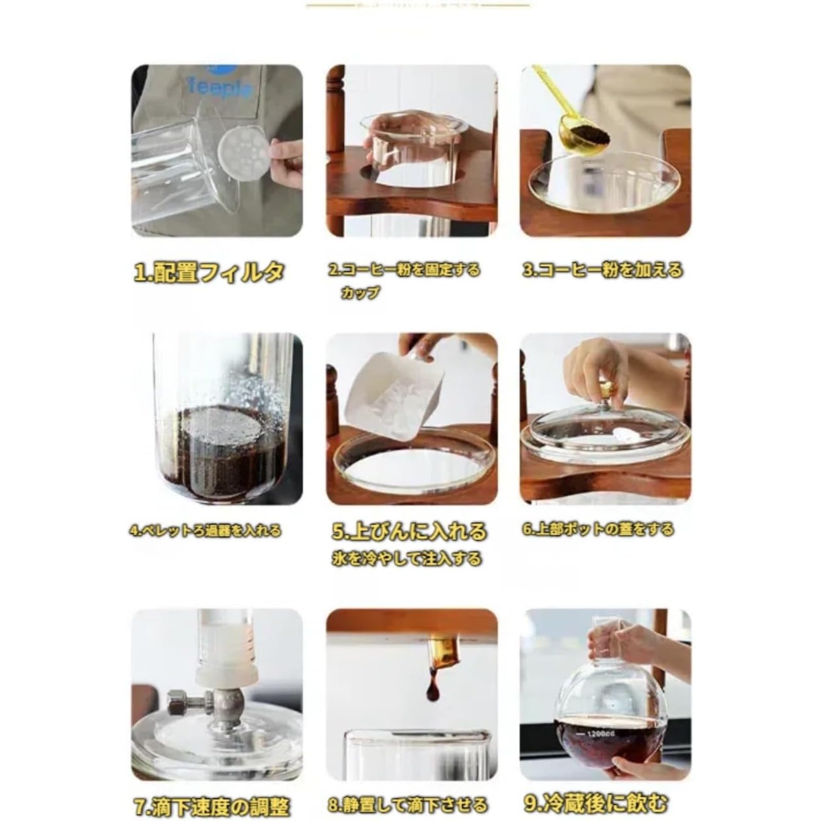 コールドブリューコーヒーメーカー、Fiozwea ドリップフィルター 
