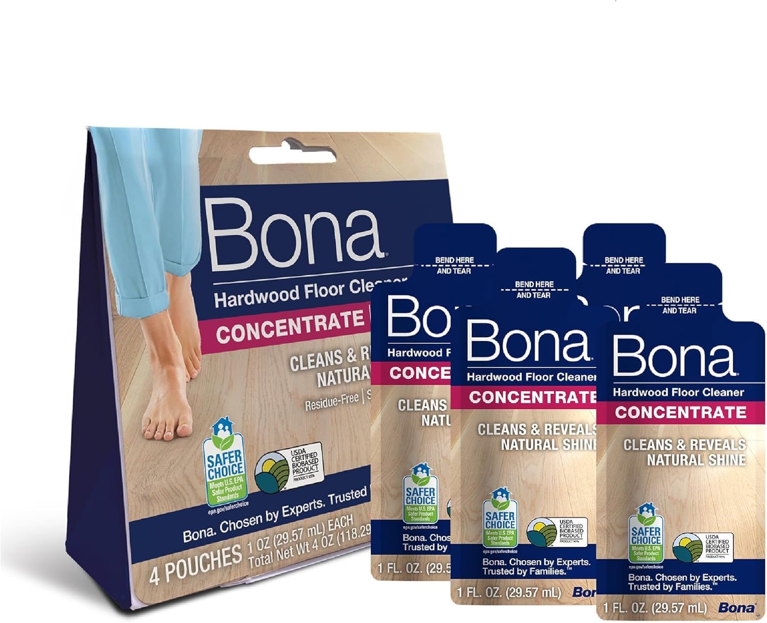 Bona Hardwood Floor Cleaner Concentrate - 1 fl oz - 4-Pack - Residue-Free Floor Cleaning Solution for Bona Spray Mop and Spray Bottle Refill - For Wood Floors
