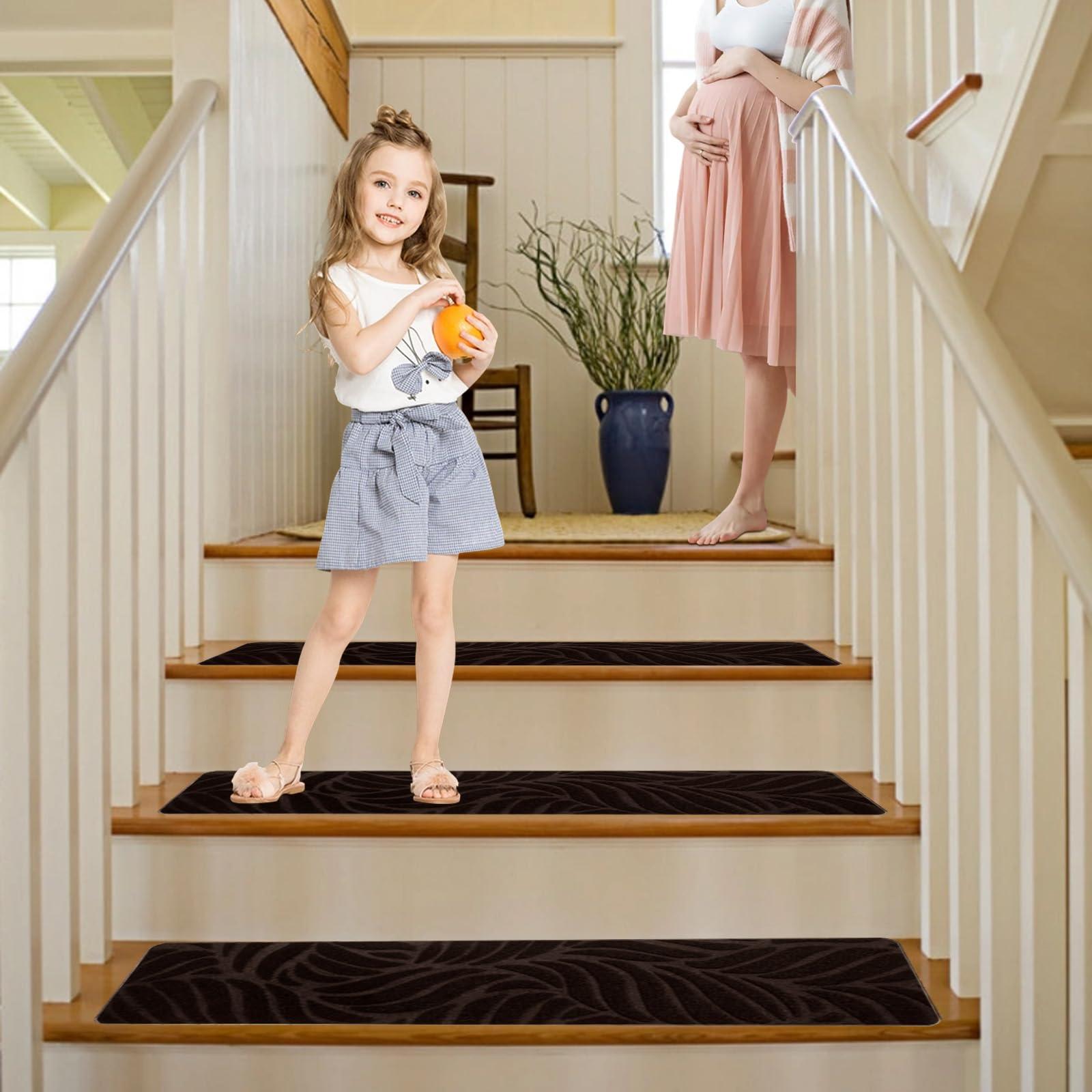 15 alfombrillas autoadhesivas para peldaños para escaleras, antideslizantes, autoadhesivas, para interiores, para niños, ancianos y mascotas (café-A, 76 x 20 cm)