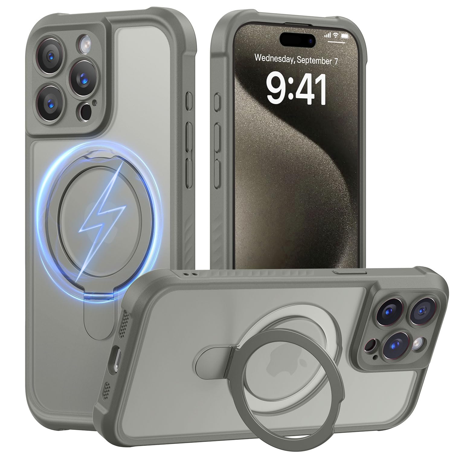 MOCCA Design for iPhone 15 Pro Case with Magnetic Invisible Stand [Full Camera Protection] [Compatible with Magsafe] Military Drop Shockproof