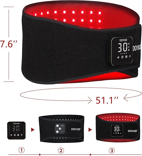 Miniatura 9 de DGXINJUN Terapia de luz roja inalámbrica, cinturón de terapia de luz infrarroja, dispositivo de alivio del dolor muscular, cinturón portátil LED