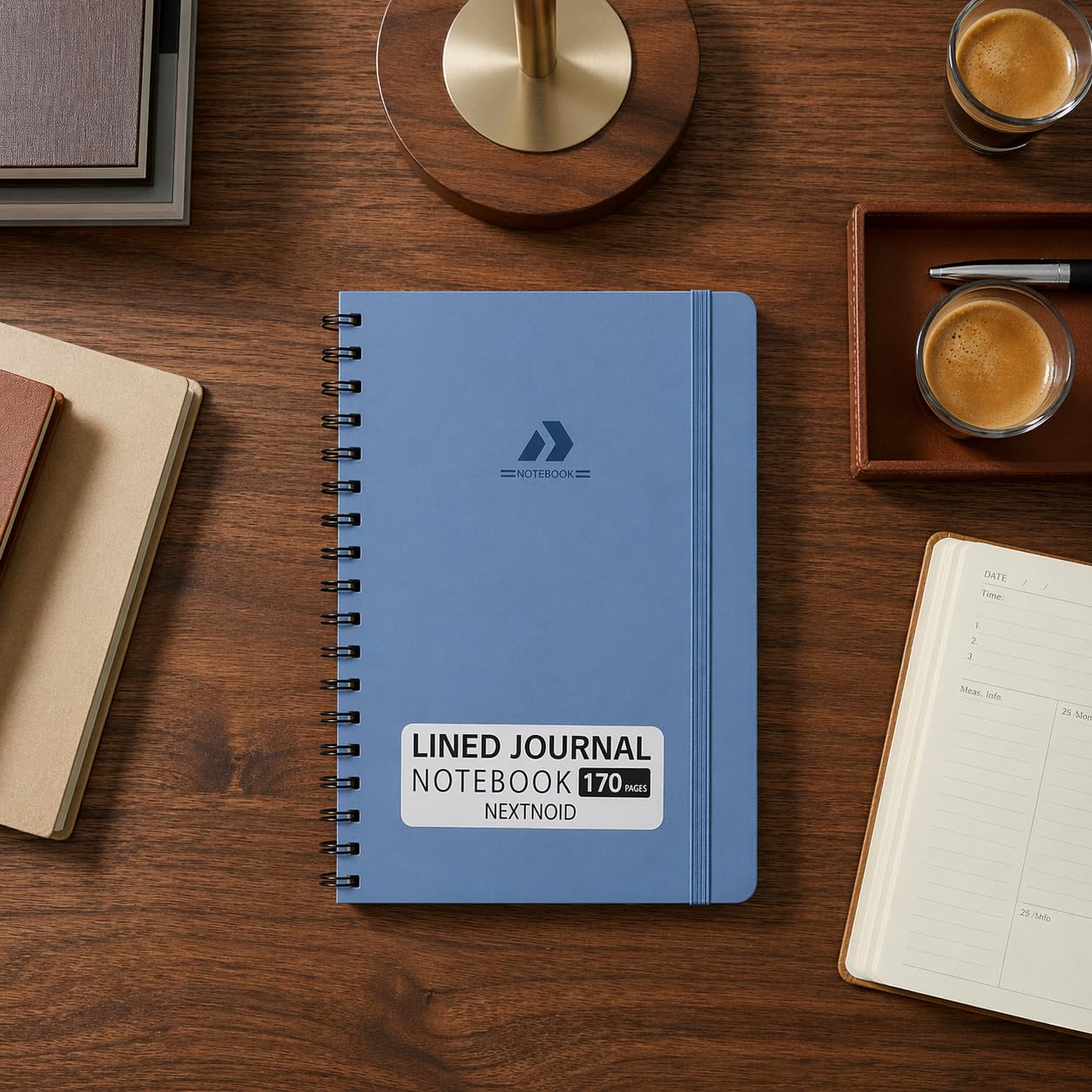Nextnoid Taccuino a spirale a righe, per donne e uomini, formato A5 (14,7 x 21,1 cm), 170 pagine, copertina rigida, per lavoro e appunti, diari a righe universitari per scrivere, blu