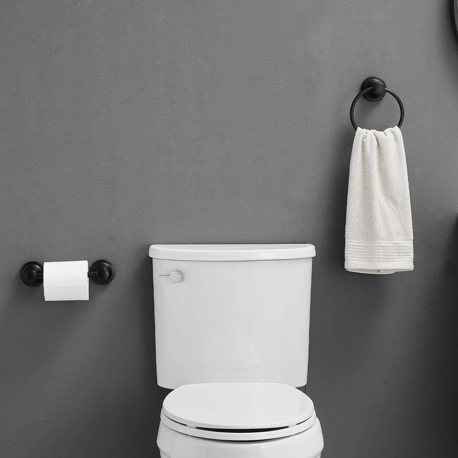 RUMOSE Pivoting Toilet Paper Holder and Hand Towel Ring, Matte Black — Amazon image 9