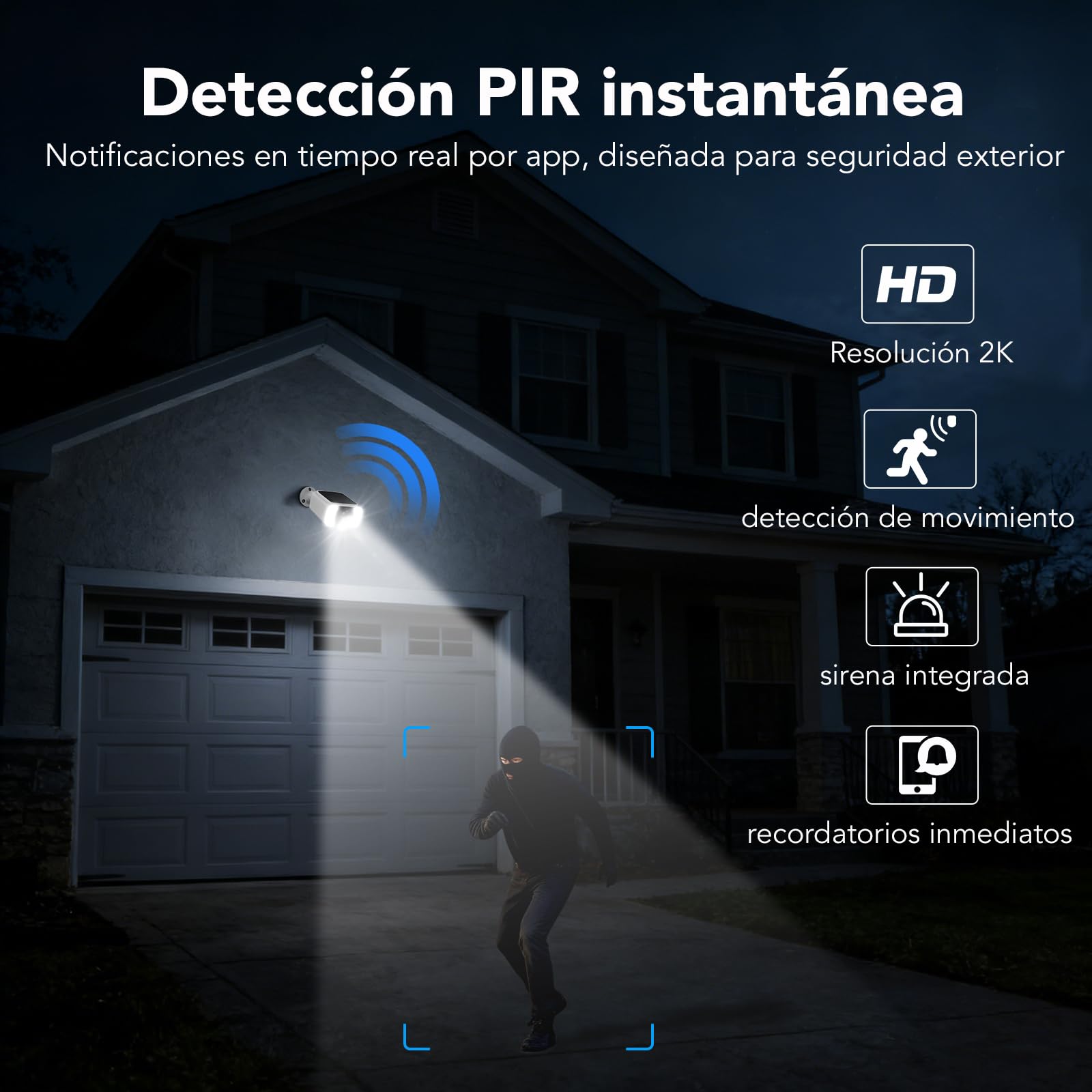 GNCC 2K Cámara Vigilancia Exterior Solar, WiFi 2.4/5GHz, IP66, 2 Paquetes | Panel Solar Integrado, Visión Nocturna Color, Détection Humaine PIR, Audio Bidireccional, Instalación 100% inalámbrica, Alexa