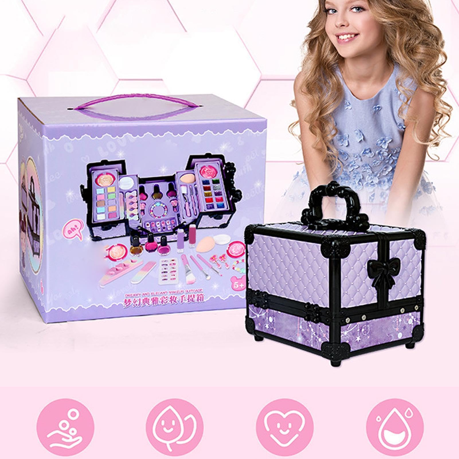 Kit Trucco Per Bambini Set Cosmetici Portatili con Valigetta | Trucco Per Bambini 4 Ai 12 Anni, Feste Di Compleanno, Bellezza E Trucco, Travestimento E Giochi Di Ruolo Party