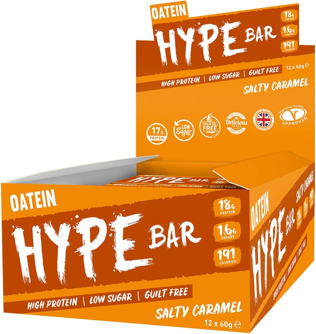 Oatein Hype High Protein Bar (12 x 60g), Low Sugar, Low Carb and Less Than 200 Calories - Salty Caramel
