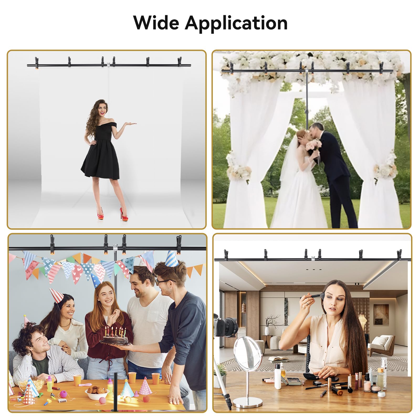 UTEBIT Supporto per Sfondo per Fotografia 1,50 x 2 Metri, Supporto per Fondale con 3 Morsetti a Molla, Professional Sistema di Fondale per Studio Fotografico, Live Streaming, Video, Ritratti