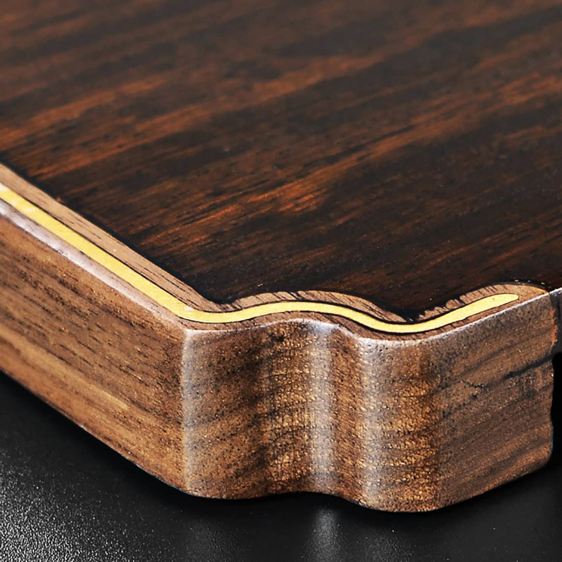 Bandeja de té de ébano, Elegante Mesa Japonesa, Mesa de Servicio de Drenaje rápido con diseño de latón para casa de té, Oficina (A 32,5 x 15 x 2 cm)
