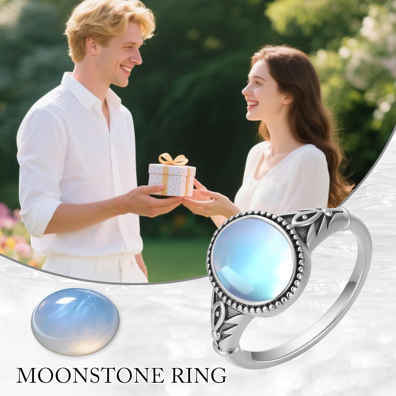 Moonstone Ring 925 Sterling Silver Oval Moonstone Vintage Ring Jewelry Gifts for Women - Image 5