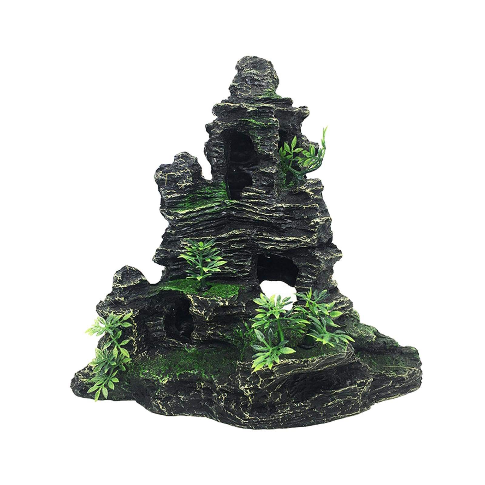 Akwarium Rockery Dekoracyjne skały Wystrój Wielofunkcyjna żywica Wyjątkowa kryjówka z sztucznymi roślinami Małe schronienie w tle