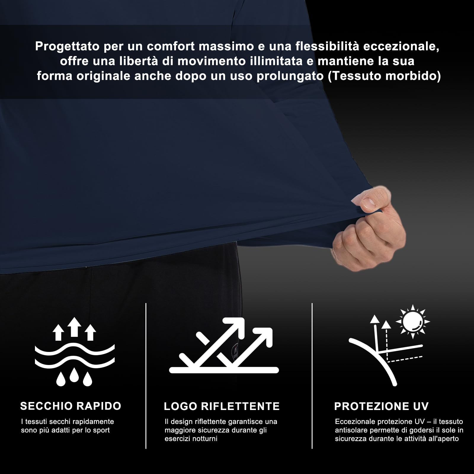 Maglietta Sportive Uomo Asciugatura Rapida Traspirante Maniche Lunghe Shirt Funzione Allenamento Top Protezione UV Maglietta Leggero All Aperto Maglia Da Corsa Per Escursionismo Ciclismo Casual