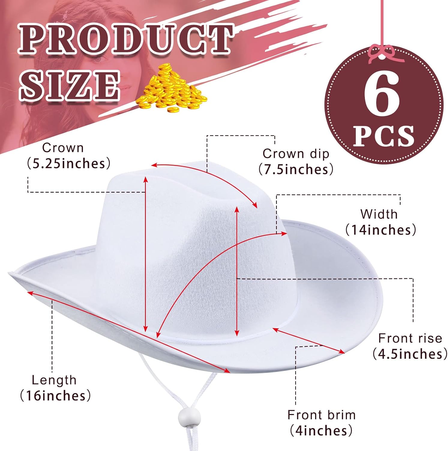Janmercy 6 Pcs Bulk Cowboy Hats Western Hat Cowgirl Hat with Adjustable Drawstring for Wedding DIY Bachelorette Dress Up(Simple White)