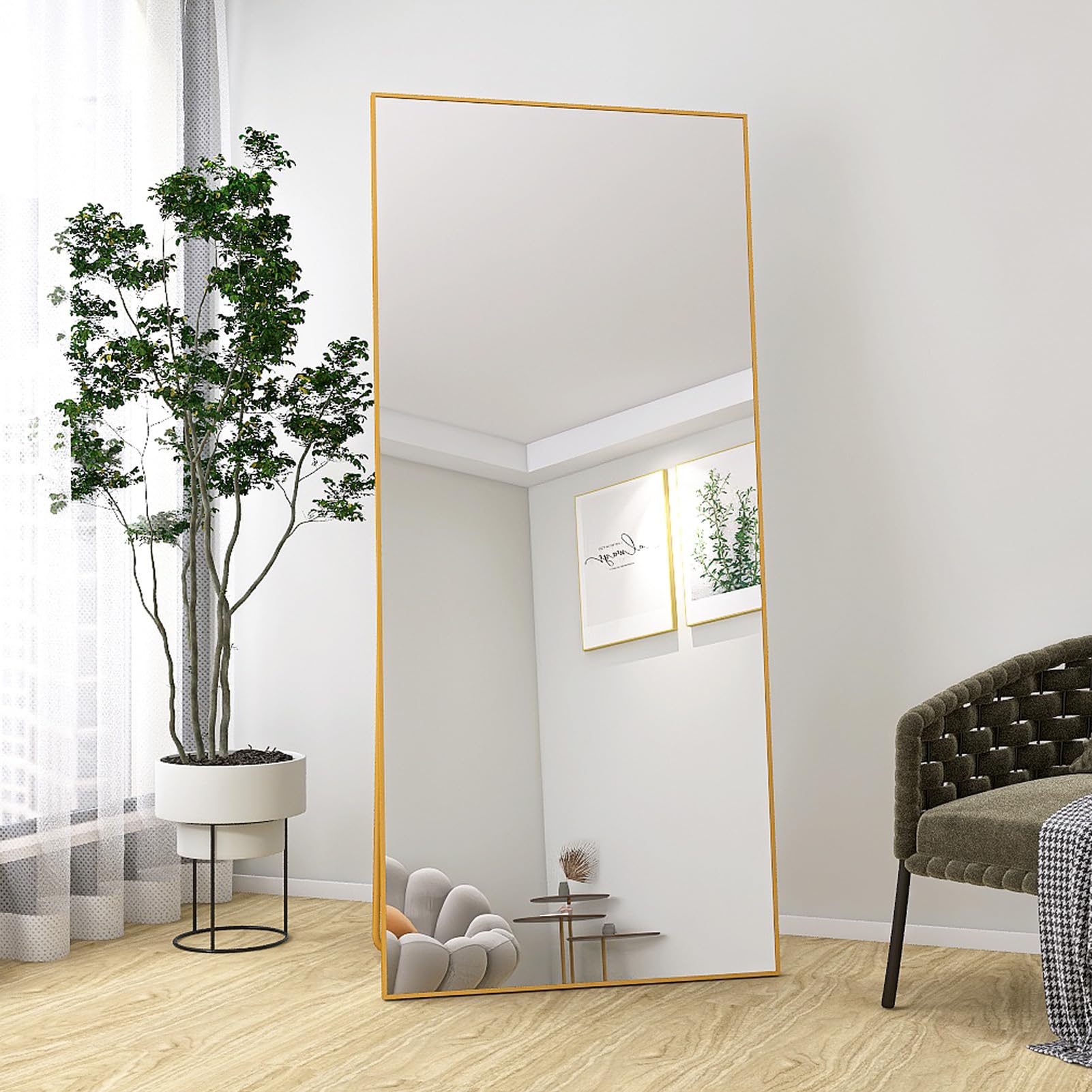 Espejo de pie Cuerpo Entero 180x80cm,Espejo de Cuerpo Entero con Negro Marco de Aluminio o Espejos Grandes de Pared,Espejo Grande de pie o Colgante,Apto para baño, Salon,habitacion y recibidor