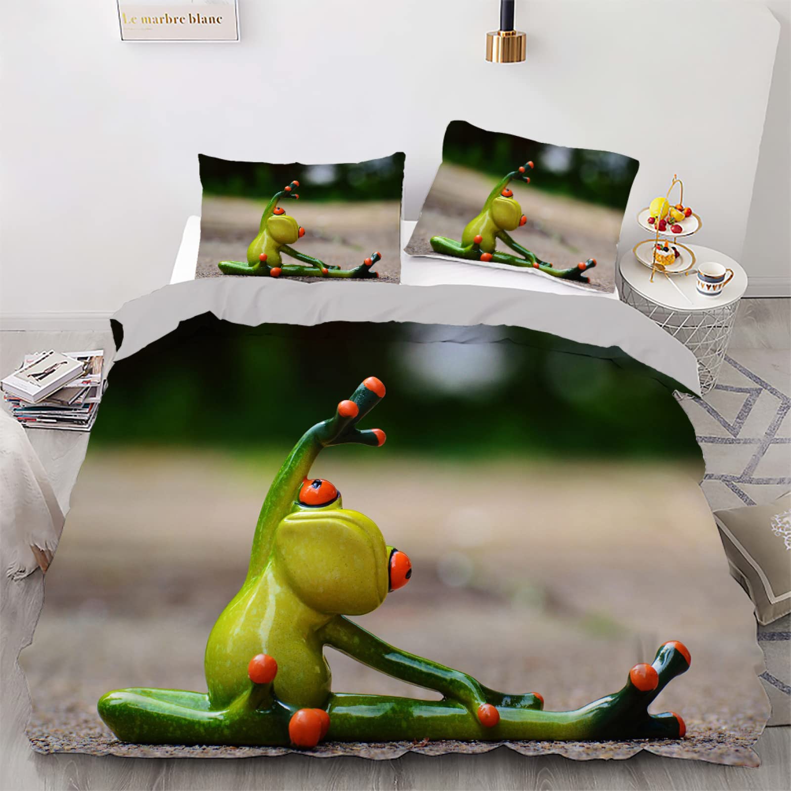 Housse couette 160x200 grenouille verte anti-plis et facile à laver