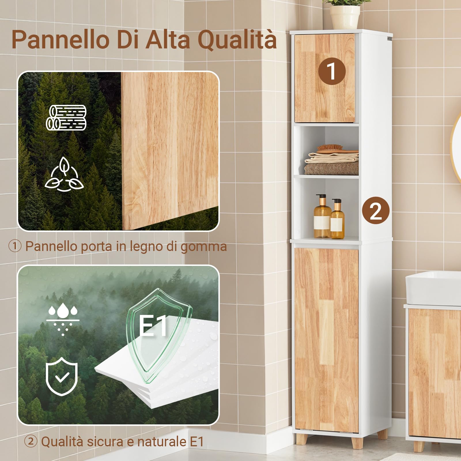 SoBuy Mobile Bagno - Mobiletto Bagno Salvaspazio con Cesto Portabiancheria Pieghevole, Mobile Alto e Stretto in Legno Resistente all’Umidità, Bianco, 31x170x32 cm, BZR74-W