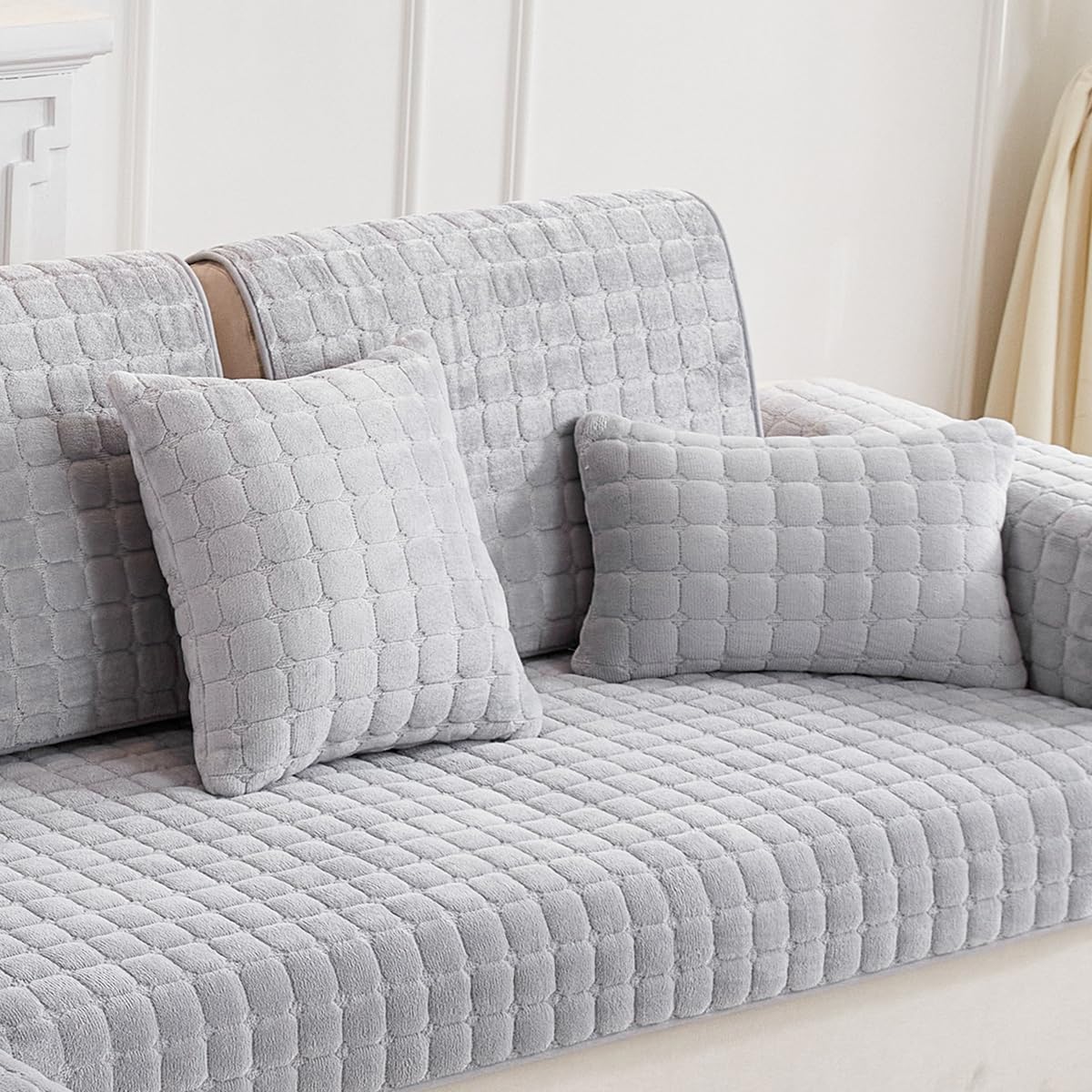 MIFXIN Sectional Couch Cover Sofa Cushion Covers Velvet Anti-Slip Furniture Protector Sofa Slipcover for 3 Cushion Couch Loveseat Recliner L Shaped Armrest Backrest (Only 1 Piece)