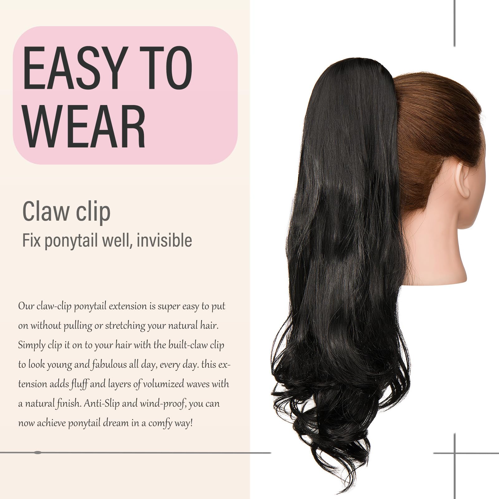 Dcbaboo Ponytail Extension Curly 18inch Claw Clip in Ponytail Hair Extensions Long Wavy Synthetic Pony tails Natural Wave One Piece Hairpiece Fake Ponytail for Women Black - Image 4