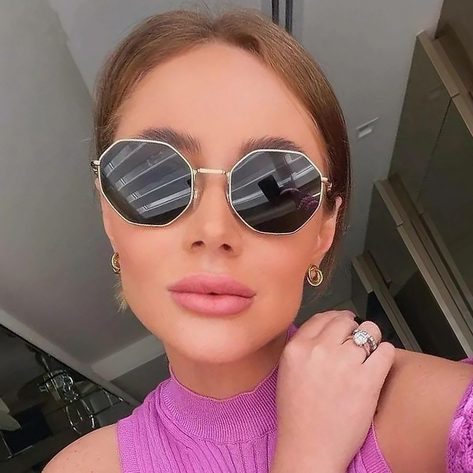 NOGRAX Okulary przeciwsłoneczne wielokąt z łańcuszkiem okulary przeciwsłoneczne damskie trendy ośmiokątne okulary przeciwsłoneczne dla kobiet kwadratowe odcienie okularów