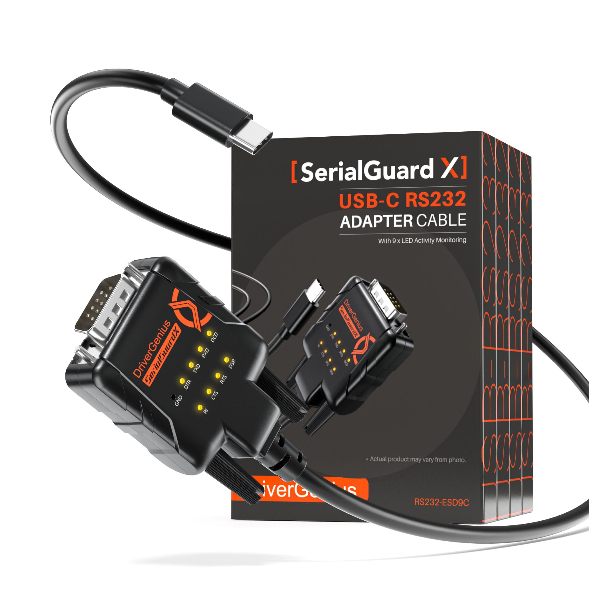 DriverGenius SerialGuardX Adaptador USB C a RS232 DB9 (FTDI, 9-LED, 4 ud) | Soporte Completo de Pines RS232 para Pruebas de Hardware, Diagnóstico y Aplicaciones de Control Industrial (PC/Mac)
