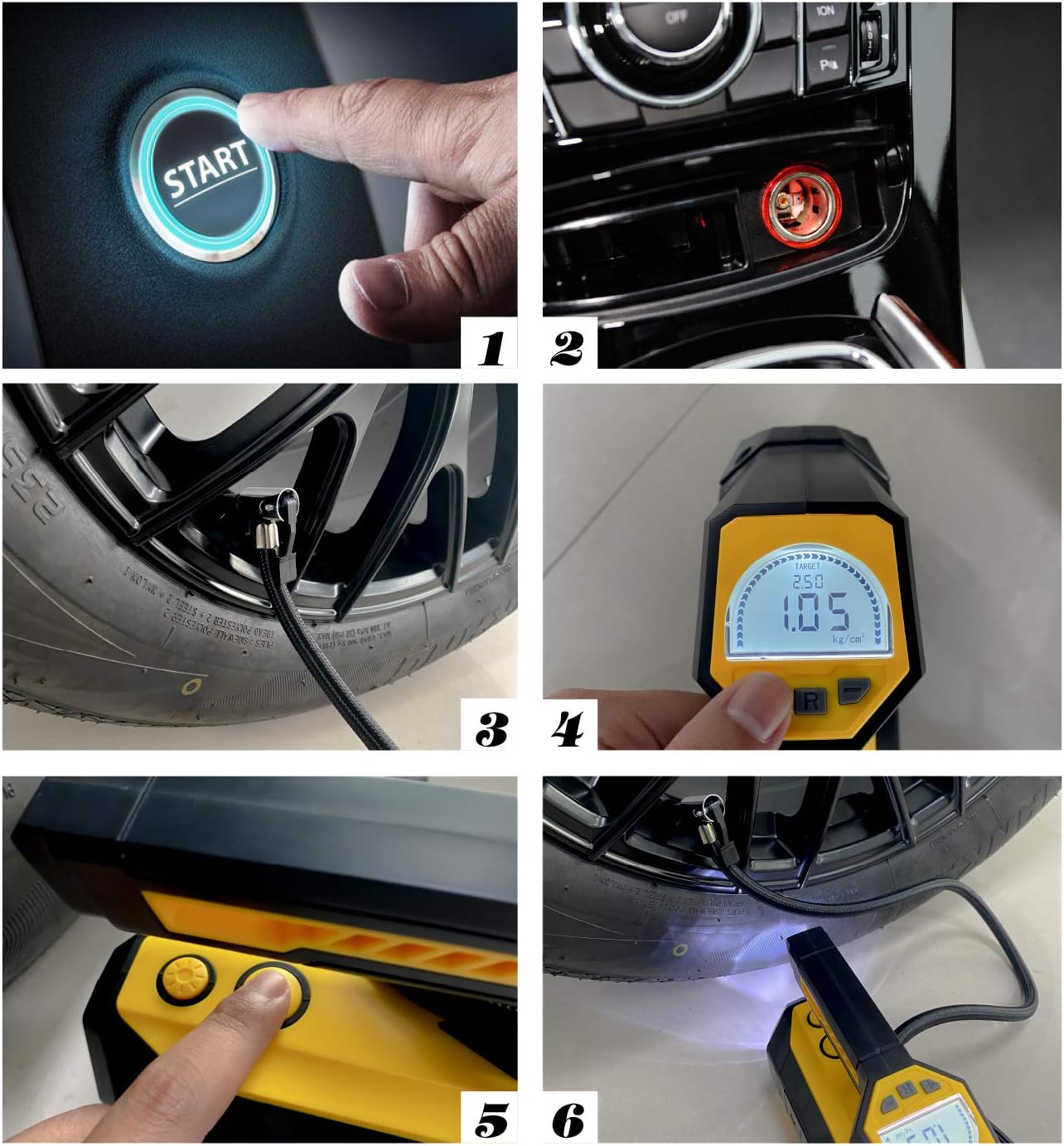 LivTee タイヤインフレーター ポータブルエアコンプレッサー 車のタイヤ用 - カーアクセサリー 12V DC エアポンプ デジ