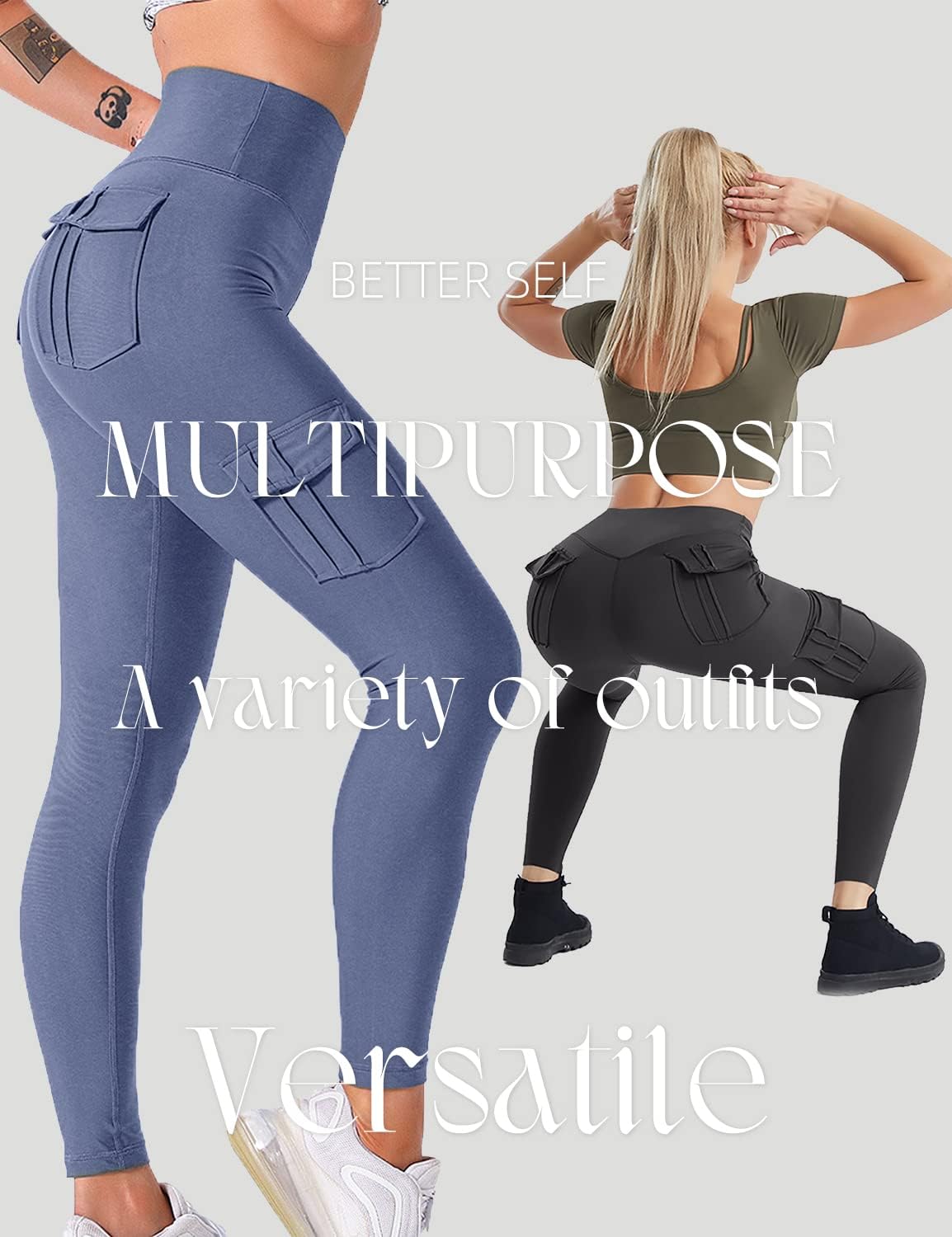 Cargo Leggings with Pockets for Women High Waisted Yoga Workout Lounge Pants XS-2XL - Image 2