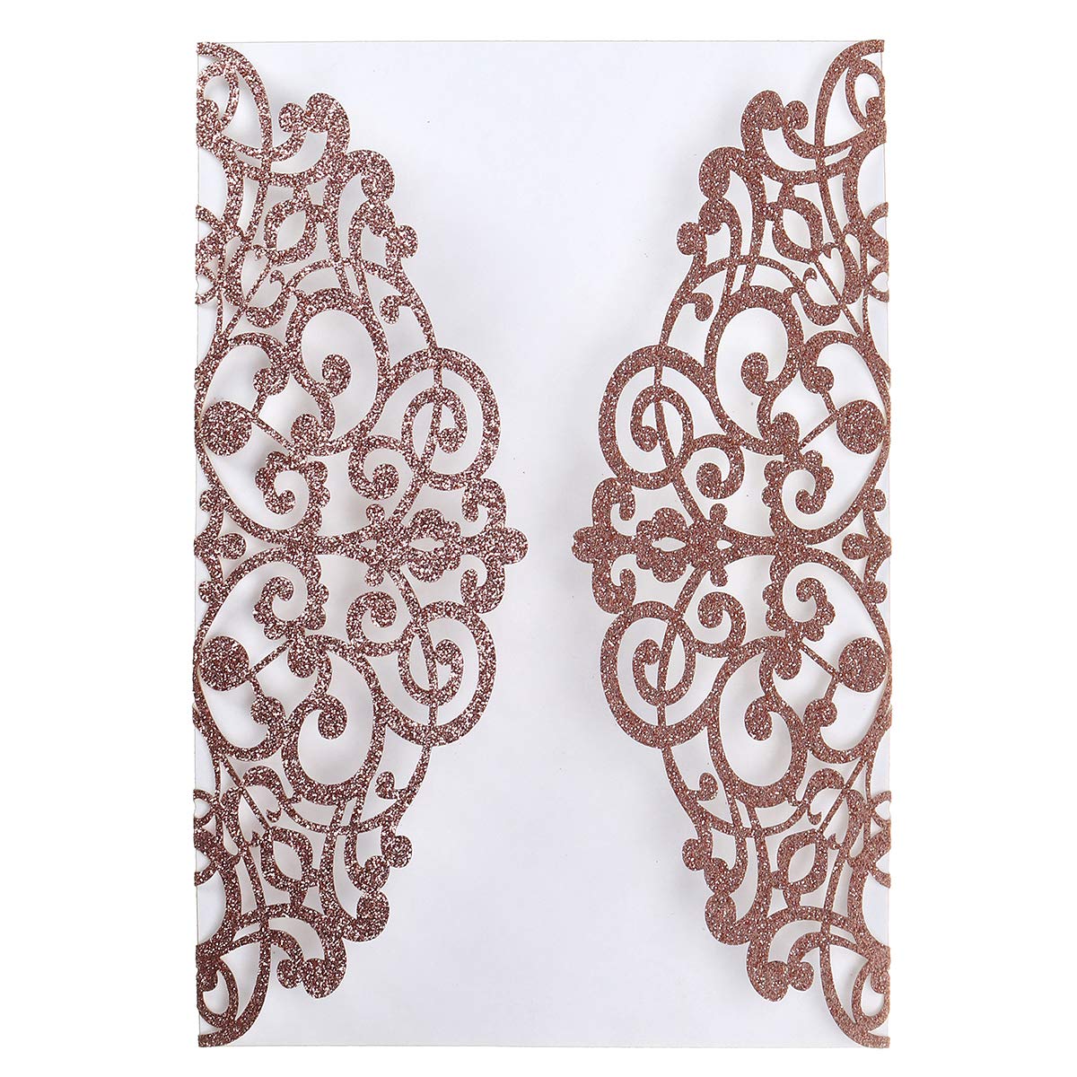 10Pcs 7.09 X 4.92inch Glitter Floral Laser Cut Wedding Invitation Cards with Envelope Blank Inner Sheet and Ribbon for Wedding Engagement Bridal Shower Party Invite - Pink